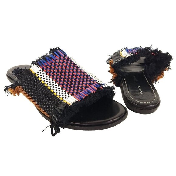 Proenza Schouler Woven Raffia Fringe Slides Size 38 US 7.5 Women's Sandals $595 - Picture 2 of 13